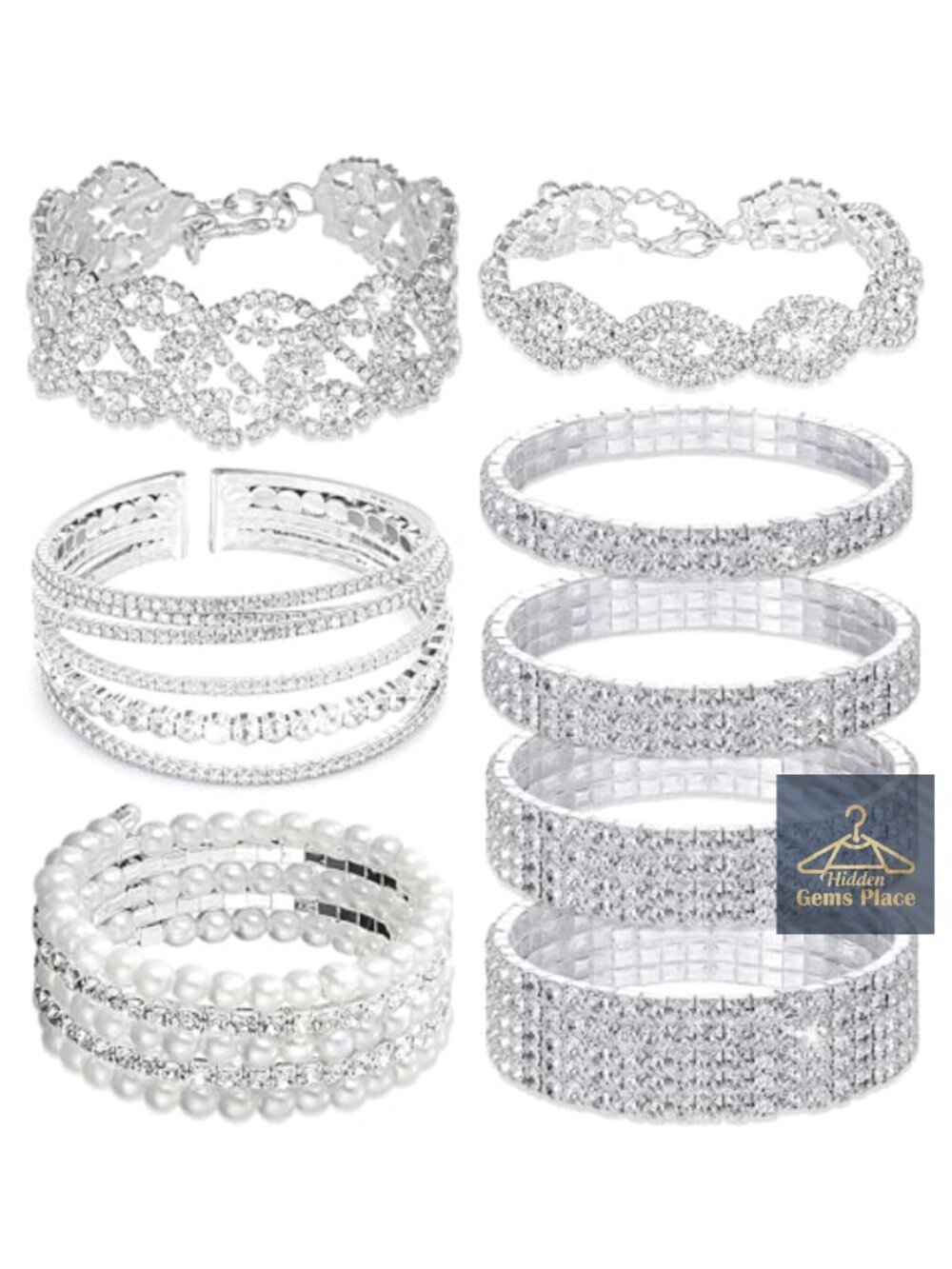 Rhinestone Stretch Cuff Bracelet Set for Women Cubic Zirconia Bling Bridal